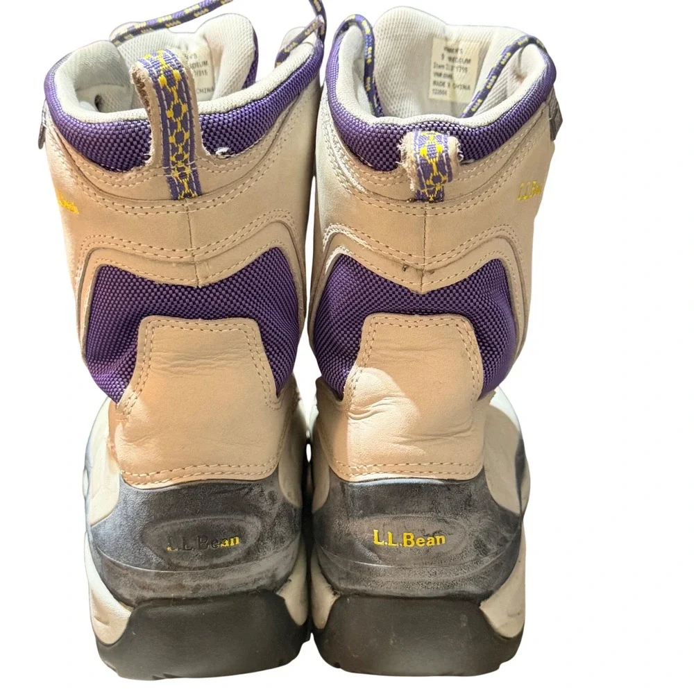 LL Bean Wildcat Winter Boots Women 9 Cream Purple Leather Waterproof TEK2.5 Boot